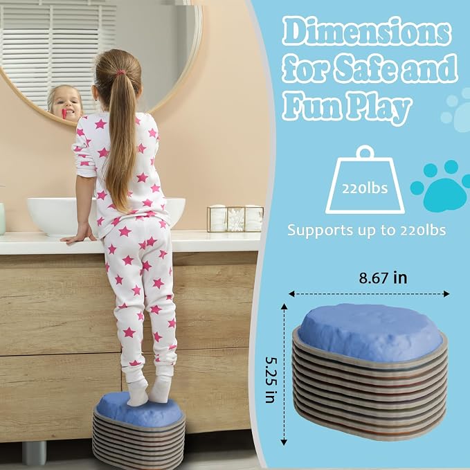Stepping Stones for Kids, 10 PCS Non-slip Toddlers' Balance Sensory Toys, Indoor & Outdoor Play, Obstacle Course Game for Children Promoting Coordination and Motor Skills, Ages 3 4 5 6 7 8+