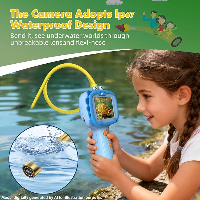Daxiongmao Borescope Camera with Light for Kids | STEM Science Educational Toy for 3 4 5 6 7 8 9 10 Years Old Boys & Girls | Birthday Gift for Outdoor Adventures & Nature Discovery（Blue）