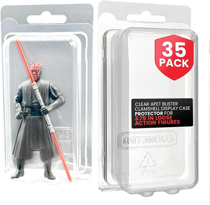 EVORETRO Action Figure Display Case, 3.75in Protective Clamshell, 35 Pack | Compatible with GI Joe, Star Wars, MOTU, Marvel | Pegboard-Ready Holes | Crystal-Clear APET | Storage Box for Loose Figures