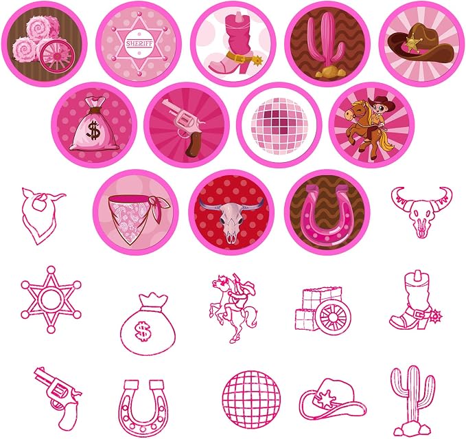Cinrobiye 24 Pcs Pink Western Cowgirl Stampers Party Favor Set, Cute Cowboy Cowgirl Stamps for Kids Birthday Party, Classroom Rewards, Carnival Prizes, Goody Bag Fillers, Western Rodeo Party Supplies