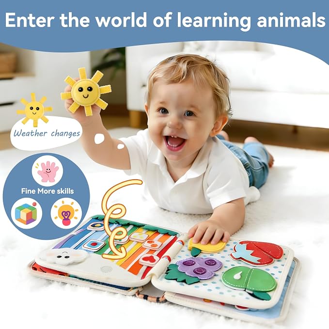 Montessori Busy Book for Toddlers 1-3 – Soft Felt Quiet Book for Sensory & Fine Motor Skills