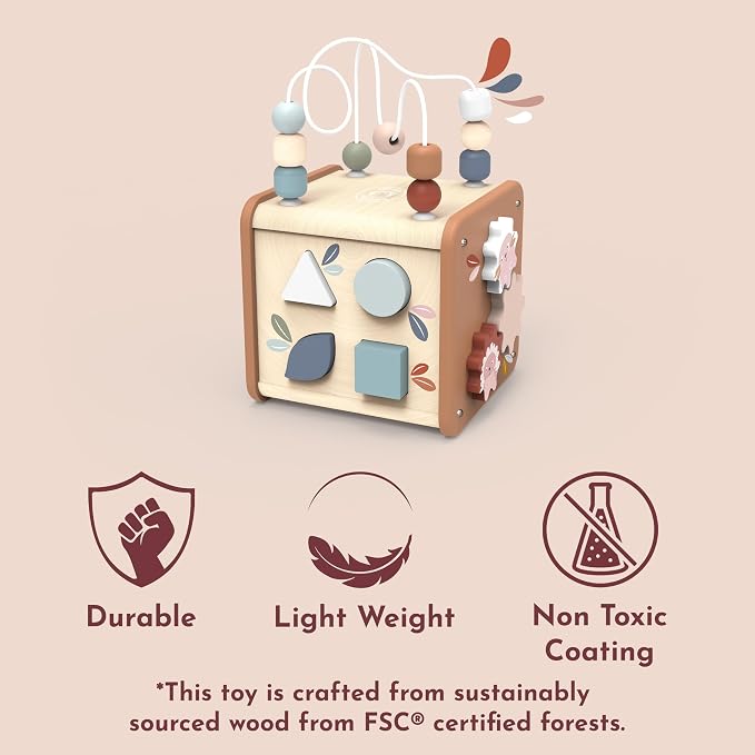 5-in-1 Activity Cube, Educational Wooden Toy with Bead Maze, Shape Sorter, Gears, Puzzle & More, Develops Social, Communication & Numeracy Skills, Non-Toxic Paint, Ideal for Kids | bead maze, shape sorter, gears, puzzle, 5-in-1 cube, montessori toys, p...
