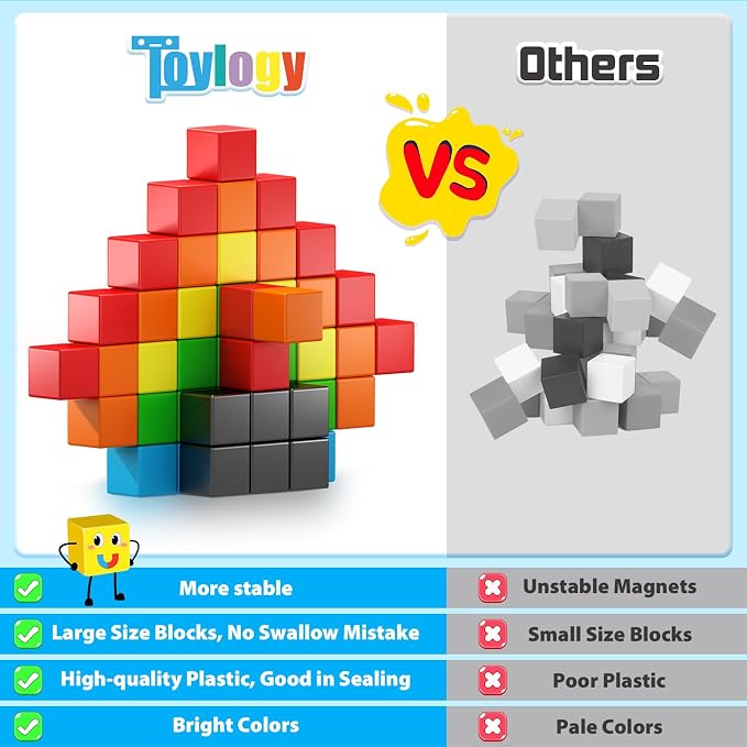 48PCS Large Magnetic Blocks, Magnet Building Cubes for Toddler 3+ Boy Girls | Sensory Montessori Toys, Preschool Educational Magnet Cubes, Outdoor Kids Toys, Magnet Toys for Kids Age 3 4 5 6 Year Old