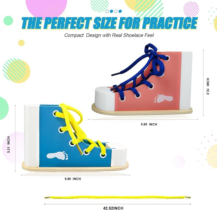 Learn to Tie Shoes for Kids, Wooden Lacing Sneaker Toy,Montessori Educational Toy for Toddlers Ages 4-8