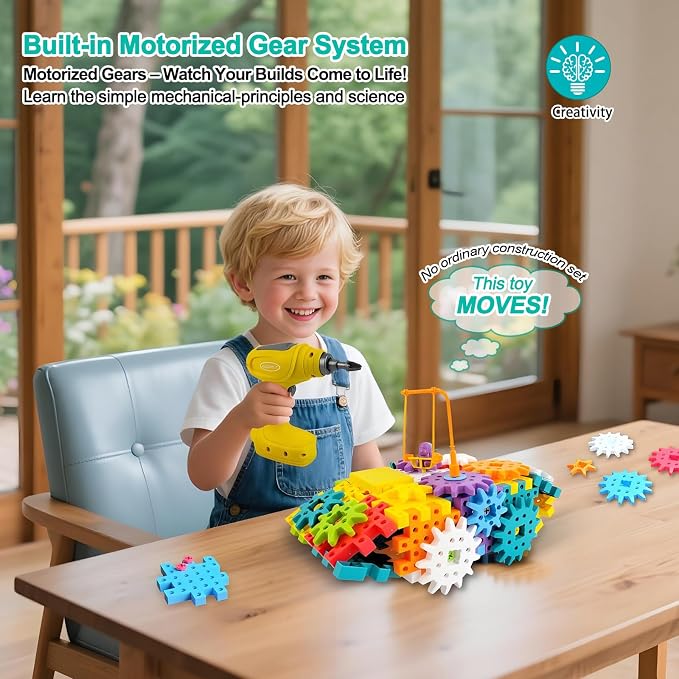 STEM Education Building Toys, 248 PCS Electric Gear Building Blocks Toys Set with Drill, Toddler Screw Toy, Kids Tool Set Construction Toy for Boys Girls Gifts Age 3-8