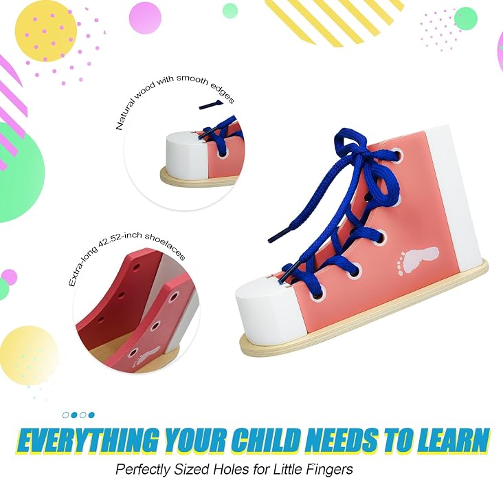 Learn to Tie Shoes for Kids, Wooden Lacing Sneaker Toy,Montessori Educational Toy for Toddlers Ages 4-8