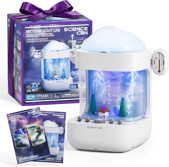 Science Can 3-in-1 Weather Station Toy for Kids, STEM Kits for Kids Age 6-8 | Educational Science Kits, 8 Predefined Weather Experiments, Humidifier/White Noise Mode, Gifts for 6 7 8 9 10 Year Old Girls