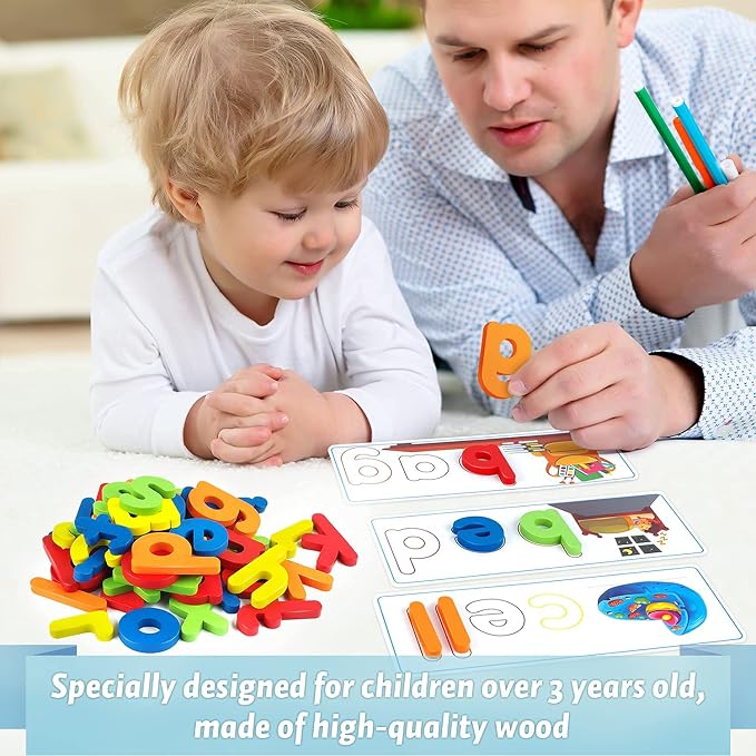 Officygnet Learning Toys for 3 4 5 6 Years Old Boys and Girls, See & Spell CVC Word Builders with Alphabet Cards for Kids Ages 3-5, Matching Letter Game for Preschool Toddler Learning Activities