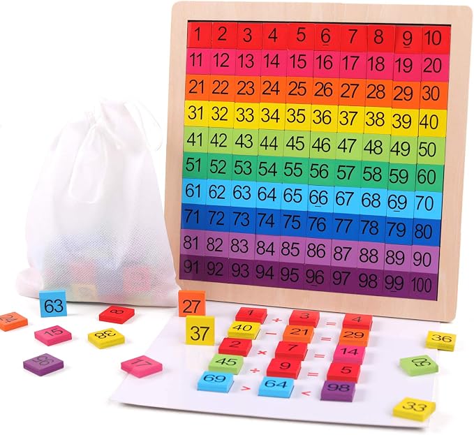 Wooden Montessori Math Counting Hundred Board Toys | 1-100 Consecutive Numbers Learning & Educational Game Toy for Kids 3 year old with Storage Bag