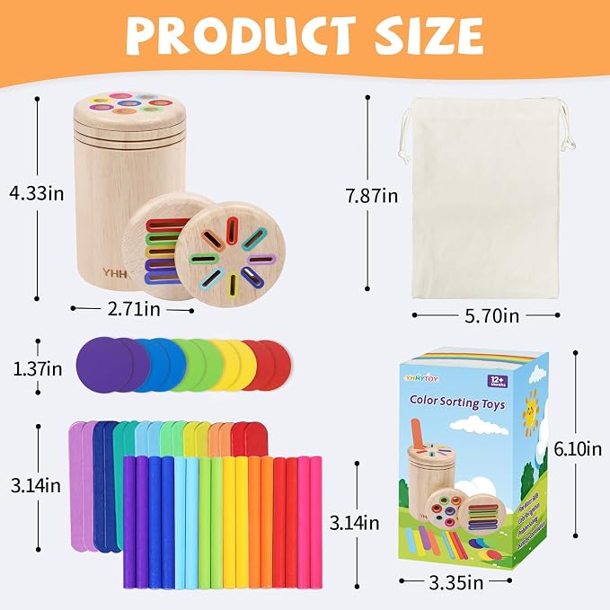 YHHYTOY Montessori Toys for 1 2 3 Year Old, Color Learning Sorting Toys