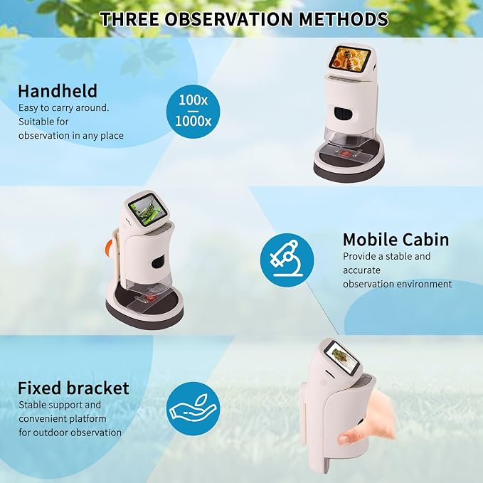 Microscope for Kids,1000X Magnification.Digital Microscope with 1080p 2" HD Screen,Photo & Video Recording,USB Rechargeable.Microscope for Kids 8-12