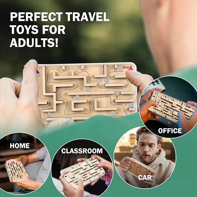 Handheld Fidget Brain Teaser Puzzle Game for Kids - Challenging Wooden Labyrinth Marble Maze for Boys - Fun Brain Teaser Fidget Toys for Travel Christmas Stocking Stuffer for Kids Ages 3 4 5 6 7 8