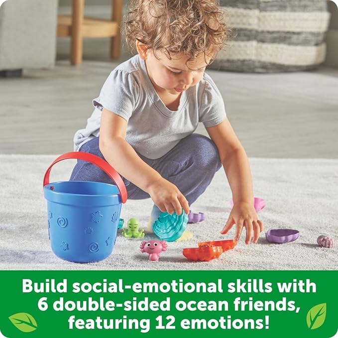 Learning Resources Ocean Emotions Seashells | Sea Animals and Bucket, Sand Toys for Sandbox, Kids Beach Toys, Summer Sensory Bin Toy, Outdoor Water Toddler Toy