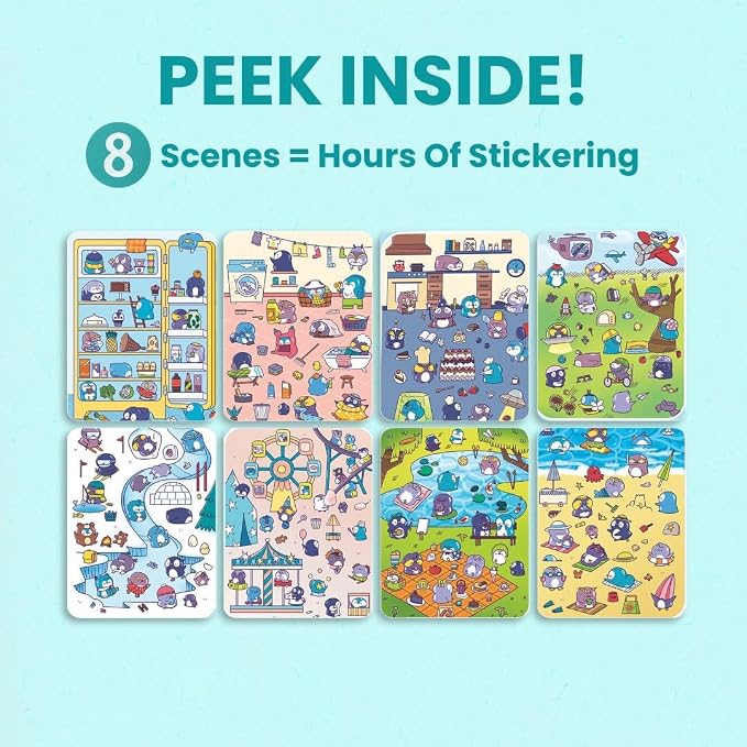 Cupkin Penguin Coloring & Sticker Activity Book | 300+ Stickers | Spiral-bound kids craft format with 8 scenes, 8 art pages, side-by-side viewing, and an easy-peel design for ages 2–8