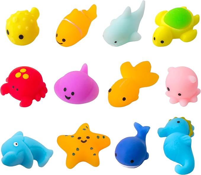 Mr. Pen- Sea Creature Squishy Toys, 12 Pack | Washable Twistable Stretchy Squishies, Soft Stress Relief Sensory Toys for Squeezing, Kids’ Gifts