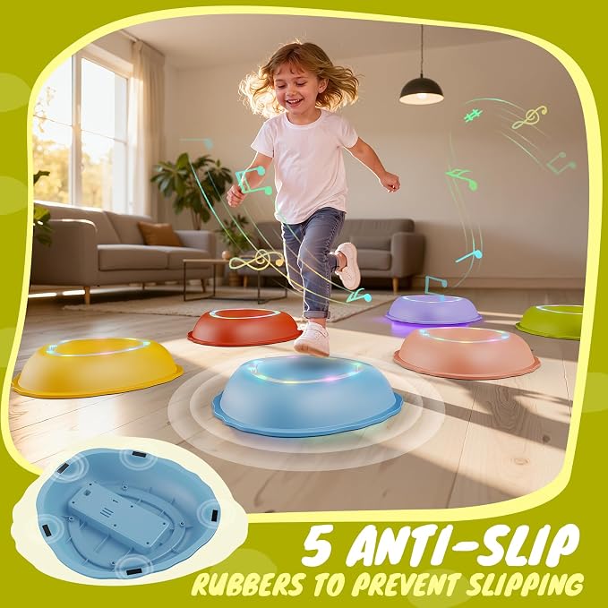 Rechargeable Stepping Stones for Kids, 6pcs Non-Slip Balance Sensory Toys for Toddler, Kids Music & Light Up Indoor and Outdoor Play Equipment, Birthday Gifts Toys for 2 3 4 5+ Year Old Kids