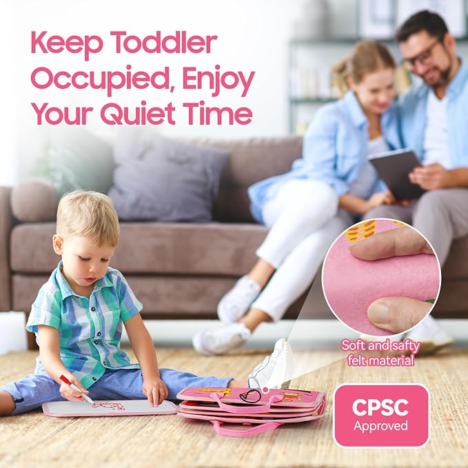HumorPlay Busy Board Montessori Toys for 1,2,3 Year Old Girl Gifts, Sensory Educational Busy Book for Toddlers 1-3 Age, Christmas Birthday Gift for 1-2 Year Old Girl Toys