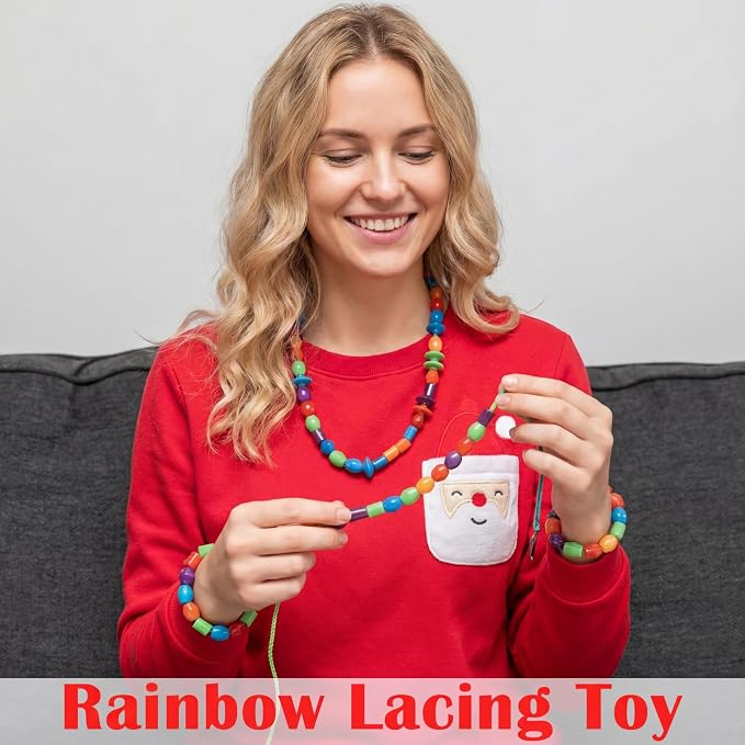 Shappy 324 Pcs Wooden Lacing Beads for Wooden String Beads Threading Toys Montessori Lacing Toys Fine Motor Skills Developmental Educational Plaything Sensory Occupational Activities Autism OT