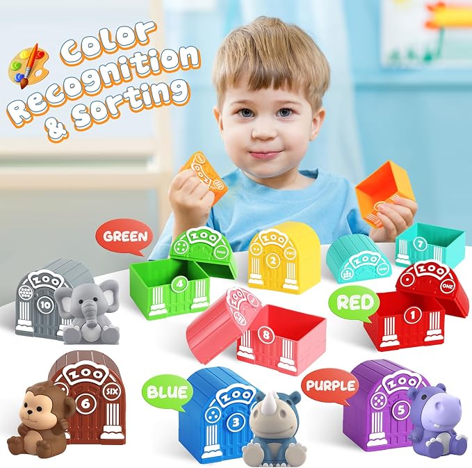 Toddler Toy for 1 2 3+ Years Old,Learning Toy for Toddlers with Animal Toys | 20PCS Safari Animal,Montessori Educational for Kids,10 Animals &10 Houses for Babies Boys Girls Christmas Birthday Gift