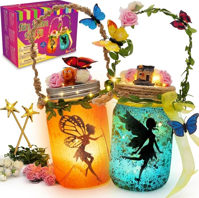 Alritz Fairy Lantern Craft Kit Mason Jar Night Light Ages 6+ | remote control night light, mason jar garden decor, DIY art ornaments, creative craft