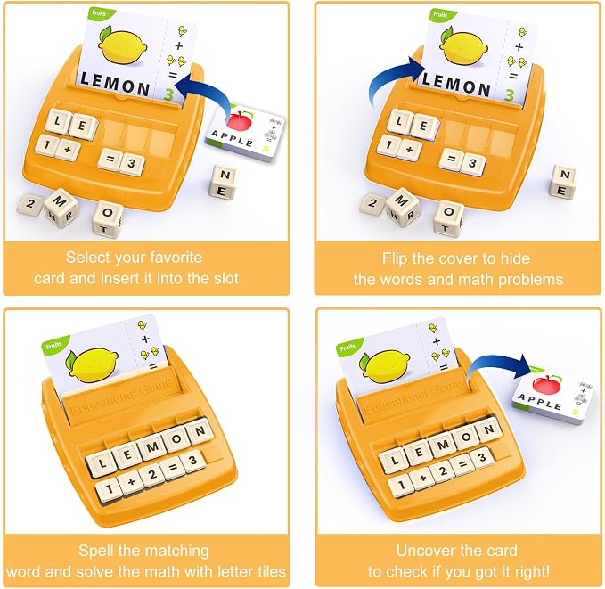 Educational Toys for Kids Ages 3-8, Matching Letter Spelling Game ABC Math Learning, Xmas Birthday Party Gifts for 3 4 5 6 7 8 Year Olds Boys and Girls Yellow