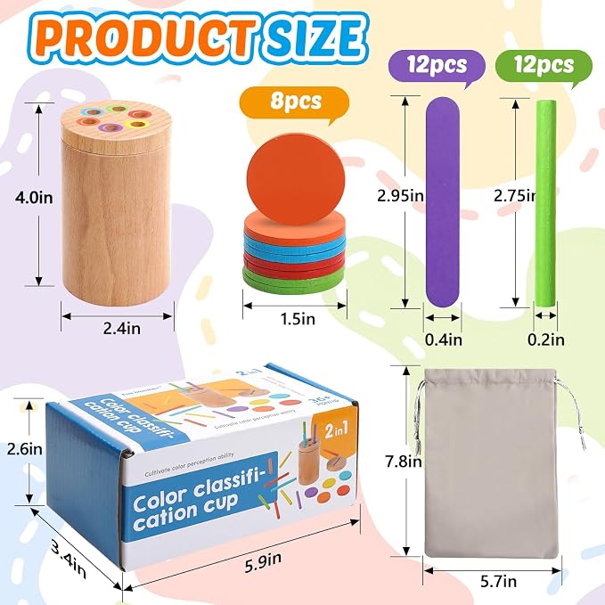 Montessori Toys for 1-3 Year Old, 3 in 1 Wooden Color Sorting Stacking Travel Toy for Toddlers 18+ Months with Magnetic Lid, Birthday Christmas Learning Gift for 2-4 Year Olds Boys Girls