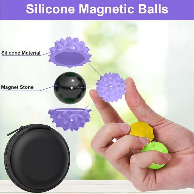 BUSOHA Silicone Magnetic Fidget Balls - 4 Pack Fidget Toys for Adult | Four Unique Textures Sensory Support,Quiet and Silent Stress Relief,Lightweight,Office,Travel,Autism,Anxiety,ADHD