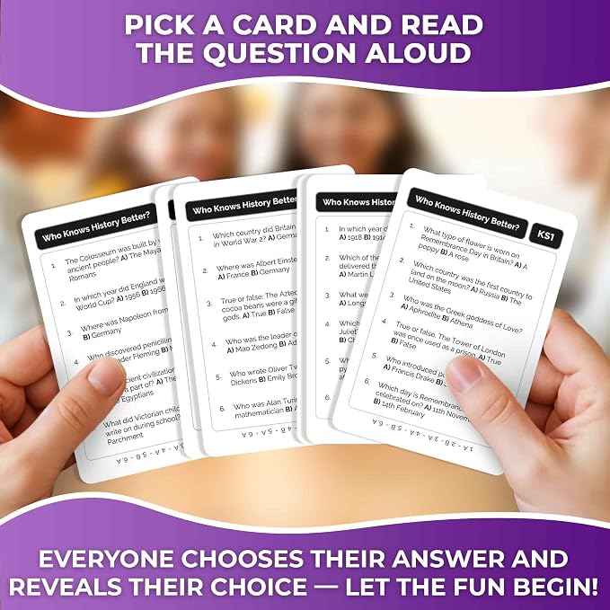 Quokka Card Games for Kids 8-12 - Board Family Games for Kids and Adults | History Trivia Cards for Family Game Night - Who Knows History Better 500+ Questions - Fun Card Game for Families and Teens