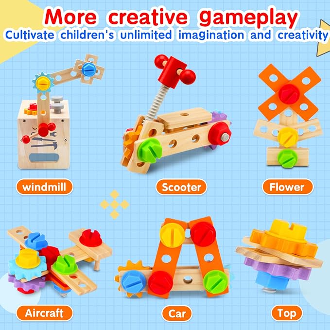 Mgtfbg Kids Tool Set - 29Pcs Wooden Toddler Tool Set with Tool Box | Montessori STEM Educational Construction Preschool Learning Activities Toy for 2 3 4 5 6 Year Old Boys Girls Birthday Gift