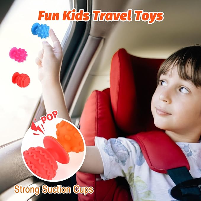 GOLDGE 16 Pack Sensory Fidget Toys for Kids, Textured Suction Cup Toys | 8 Colors Silicone Stress Relief Toys for Autism, Calm Corner Supplies for Classroom, Stocking Stuffers, Road Trip