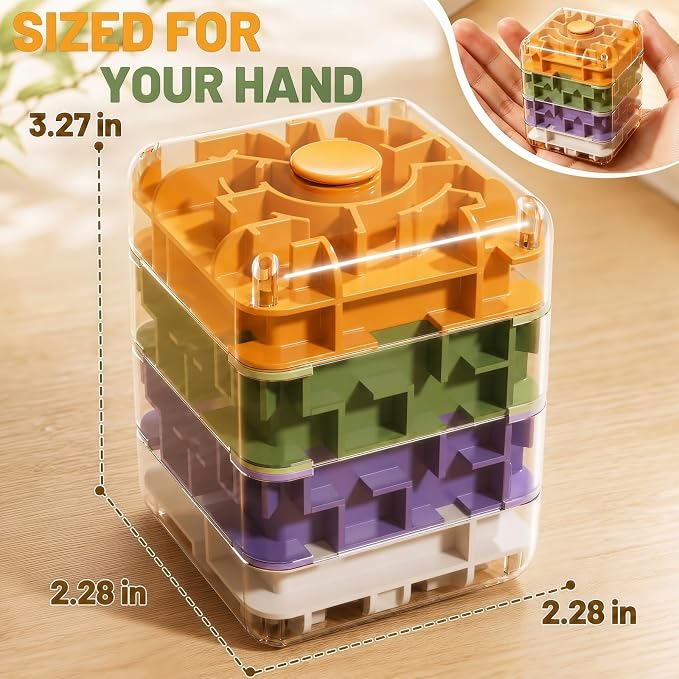 4 Layer 2 in 1 3D Rolling Ball Maze Cube, Kids Fidget Spinning Toys | Fidget Toy and Stress Toy, 3D Brain Teaser Puzzle Game Portable Activity Toy Birthday Gifts for Kids Ages 3-7+ Boys Girls
