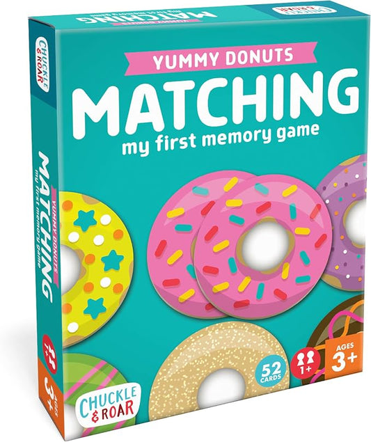 Chuckle & Roar Memory Game, Donuts, Matching Game, 52 Tiles, Ages 3+ | Sturdy Cardboard Tiles, More Matching Pairs, Solo or Up to 4 Players, Compact for Travel, Fun Food Theme, Preschool Games