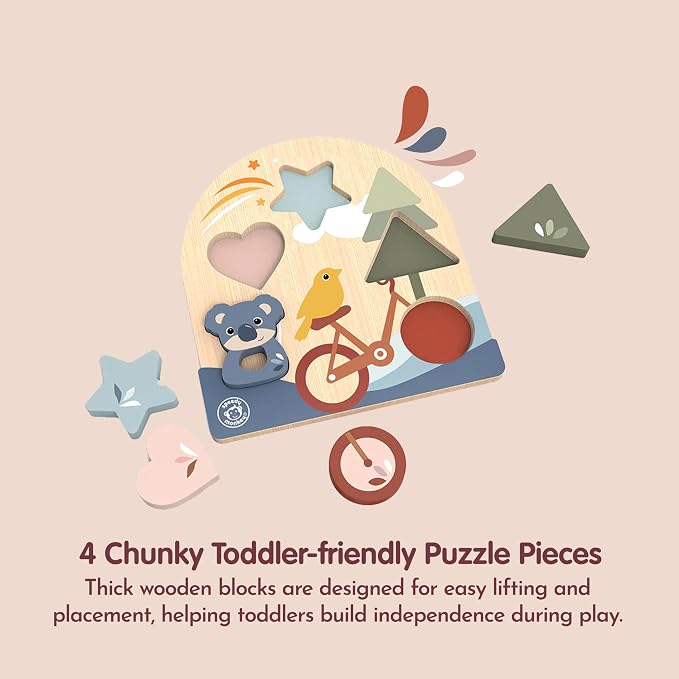 Early Learning Puzzle for Toddlers 12m+ 4-Piece Sorter | 4-piece shape color sorter, sorting & stacking toys, cognitive fine motor learning, preschool, early development, wooden toy