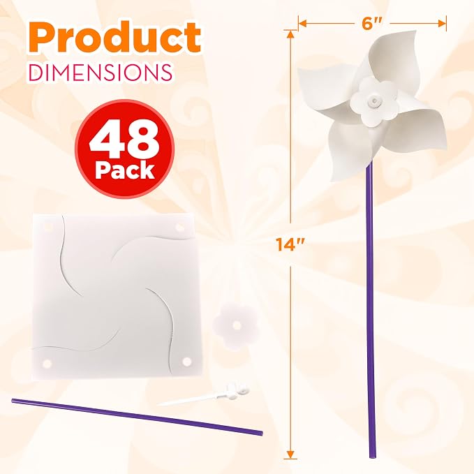 4E's Novelty DIY Pinwheels Craft for Kids (100 Pack) Color Your Own White Pinwheels, Bulk Summer Spring Craft Kit for Boys & Girls, Arts and Craft Party Activity, Easter Craft for Kids Bulk