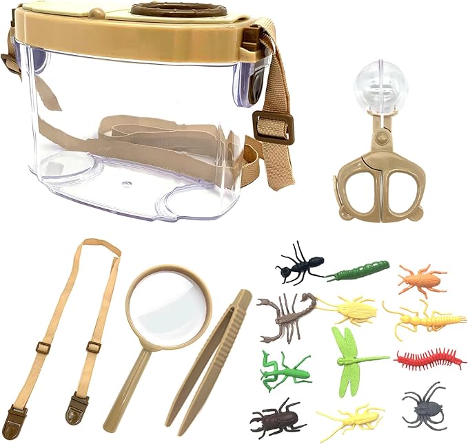 Bug Catcher Kit for Kids, 16 Pcs Kids Bug Catching Kits, Outdoor Nature Explorer Kit, Science Educational Kits with Tweezers, Magnifying Glass for Boys Girls(Gold)