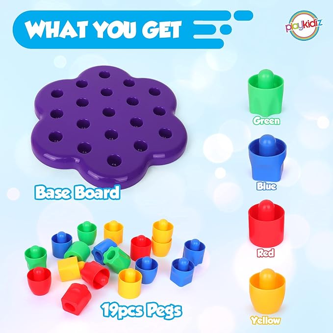 My First Pegs Playset, Large Colored and Fun Shape Stacker Plastic Pegs, Baby and Toddler Peg Board Toys, Play and Learn STEM Toy, Fine Motor Skills, Ages 18m+