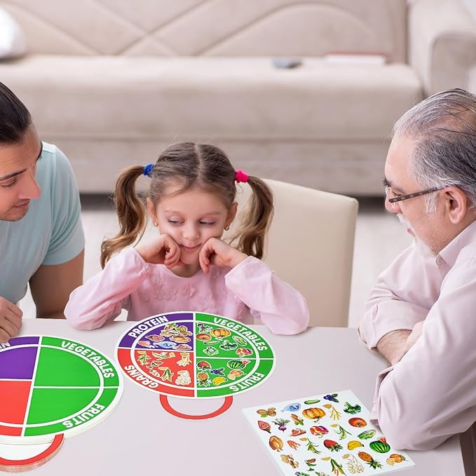 Cinrobiye 24 Set My Plate Food Stickers Preschool Vegetables Fruit Protein Grains Food Diary Early Learning Play Kit My Plate Food Chart Stories Games for Home School Classroom Supplies