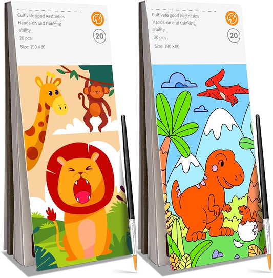 ZHOC Paint with Water Coloring Books for Kids, Pocket Mess Free Watercolor Painting Sets for Kids Ages 3 4 5 6 7 8+, Water Color Paint Set Arts and Crafts Gift for Boys Girls, Animals and Dinosaur