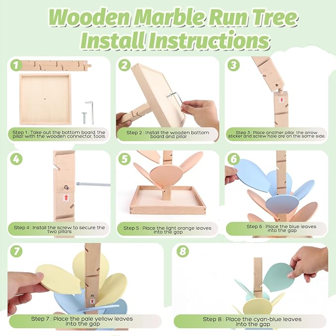 Marble Run Wooden Ball Drop Toys Toddlers 3-5 (Height: 19.9in) (1.1" Balls) | Wood Music Tree for 4-8 Toddlers Musical Game Montessori Toys Learning Color Sorting Sensory Toys for Boys Girls 8-12 Gift