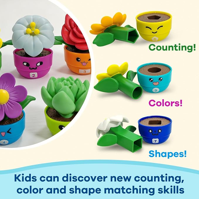 GEERAY Montessori Flower Garden Building Toy, 10 Sets Toddler Shape & Color Matching Game, Fine Motor Skills Preschool Sensory Toys, Educational Gardening Gift for 1-3 Year Old Boys Girls