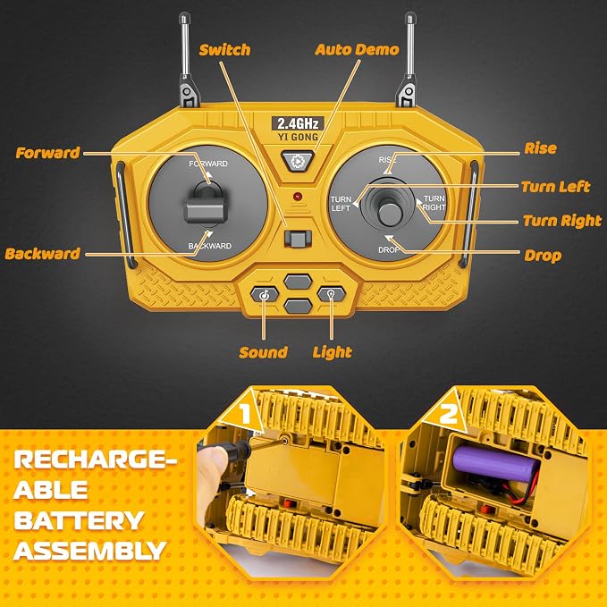 Remote Control Bulldozer Toys, Construction Vehicles Trucks for Kids | Metal RC Electric Tractor Loader Toys, Christmas Birthday Gifts for 3 4 5 6 7 8 9 10 11 12 Year Old Boys Girls Kids