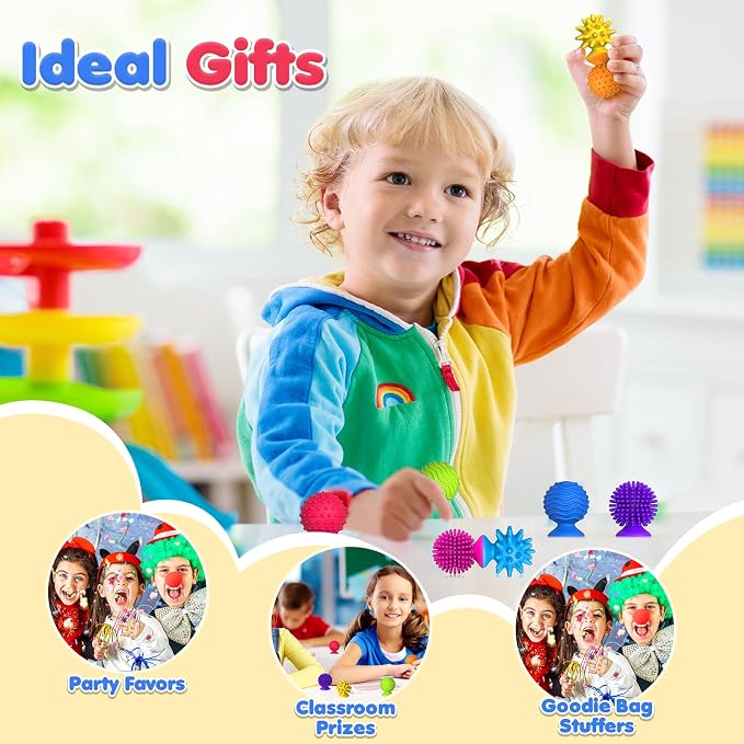 Sensory Fidget Toys Kids Adults: 16 Pack Textured Suction Toy | Sensory Toys for Autism Kids Calming - Quiet Fidgets for Classroom Prize - Special Education Classroom Must Haves