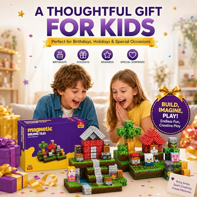 Magnetic Building Blocks 200PCS, 0.8in Stacking Cubes STEM Toy Kids Ages 3+ | Magnet Toys for Kids, Stacking Construction Magnets, School STEM Toys Birthday for Boys & Girls