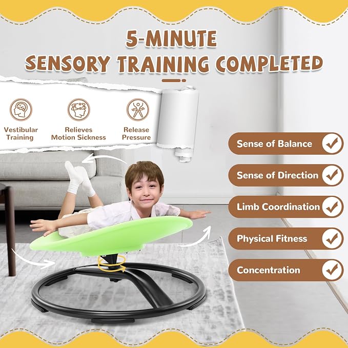 Zhenx Spinning Chair for Autistic Kids (Ages 3-18), Autism Sensory Toy Gift | 220LBS Capacity Sensory Swivel Seat for ADHD Kids, Autism Sensory Products, Calming Gift Improve Focus & Body Balance (Green)