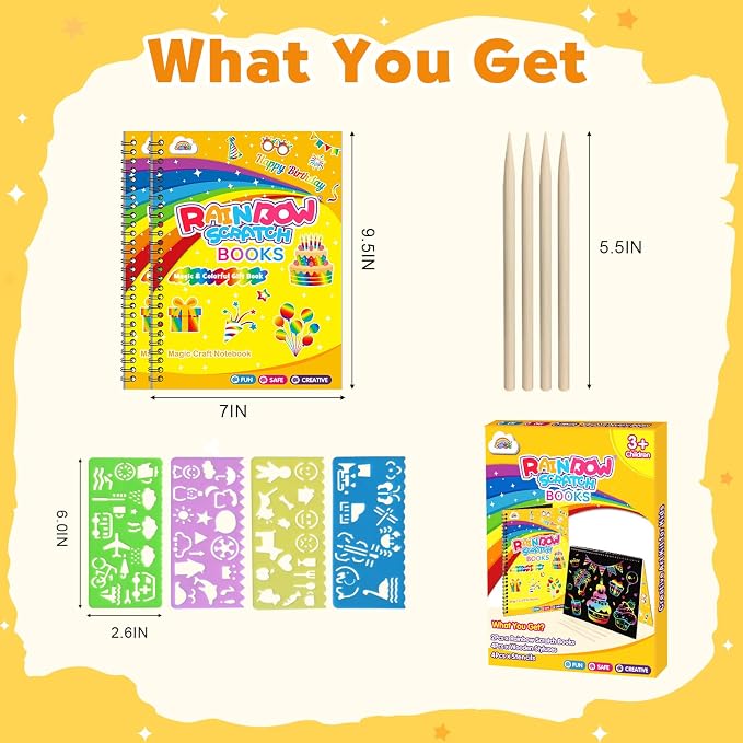 ZMLM Scratch Paper Art-Crafts Gift: 2 Pack Rainbow Notebooks Supplies Toys | Art Crafts for 3 4 5 6 7 8 9 10 11 12 Years Old Girls and Boys Kids Birthday Christmas Party Travel Games Activities