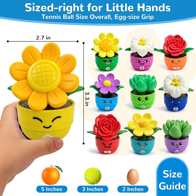 Flower Garden Toddler Toys, Kids Gardening Building Toy, Color Shape Sorting & Matching Game, Montessori Stacking Sensory Learning Toys, 2 Year Old Girl Birthday Gift