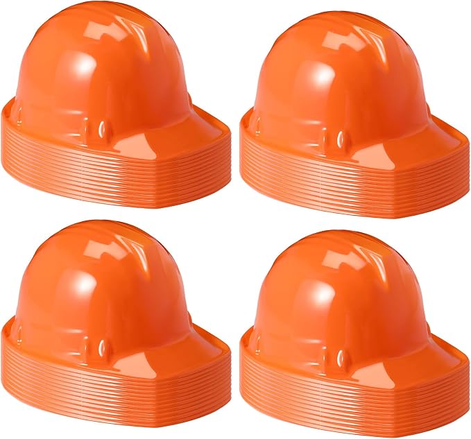 Sumind 48 Packs Construction Party Hats Kids Plastic Worker Helmet Bulk Toy for 3-8 Years Children Dress up Party Supplies(Orange)