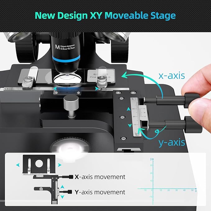 Andonstar AD269S 20X-5000X HDMI Digital Microscope, 5 Lens 2160P UHD Video | 10.1'' LCD IPS Screen, Metal Biological Stand, X-Y Moveable Stage, Endoscope, Home Lab Microscope Kit with Slides, 32GB Card