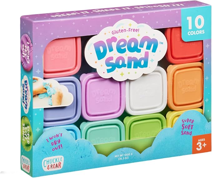 Chuckle & Roar Sensory Dream Sand Mega 10 Pack | Soft Squishy Sensory Play Sand, 10 Vibrant Colors, Gluten-Free, Mess-Free Creative Play for Kids Ages 3+