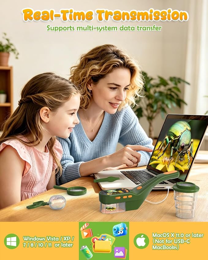 Bug Catcher for Kids,Kids Microscope,3-in-1 Insect Catching Kit for Kid | 2MP Camera Screen STEM Learning Toy,500x Magnification Insect Viewer Nature Exploration Outdoor Educational Gift for Boy Girl